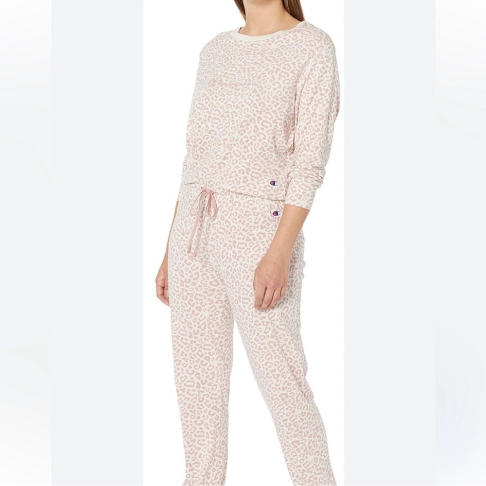 Champion Pink leopard print Pajama Set Cozy Knit Sleepwear